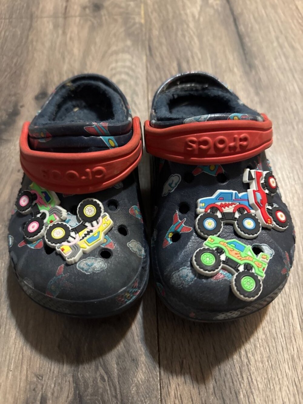 Kids Crocs Navy C8 Monster Truck & Rocket Print Shoes